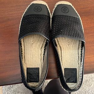 Black Tory espadrilles mesh material. Good condition very comfortable
